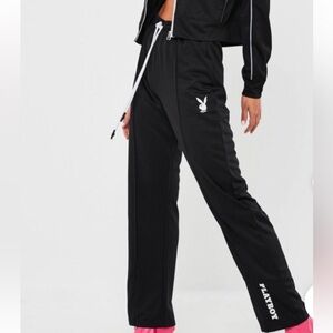 Playboy X Misguided Track Pants Joggers Wide Leg Fleece Black Womens 14 Athletic
